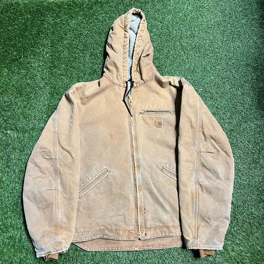 Carhartt brown hooded jacket fleece lined Size XL USED v13770