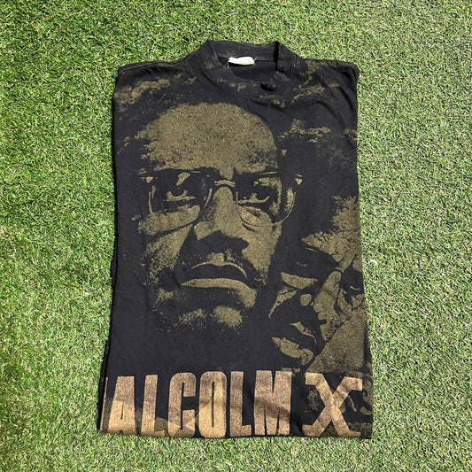 1990s Malcom X Glitter AOP Black Tee Size XL USED v13777