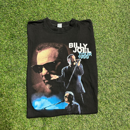 Billy Joel Tour 1999 Singing Into Mic Black Tee Size XL USED v13797