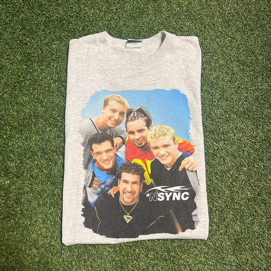 1998 Nsync Group Photo Grey Tee Size Medium USED v13838