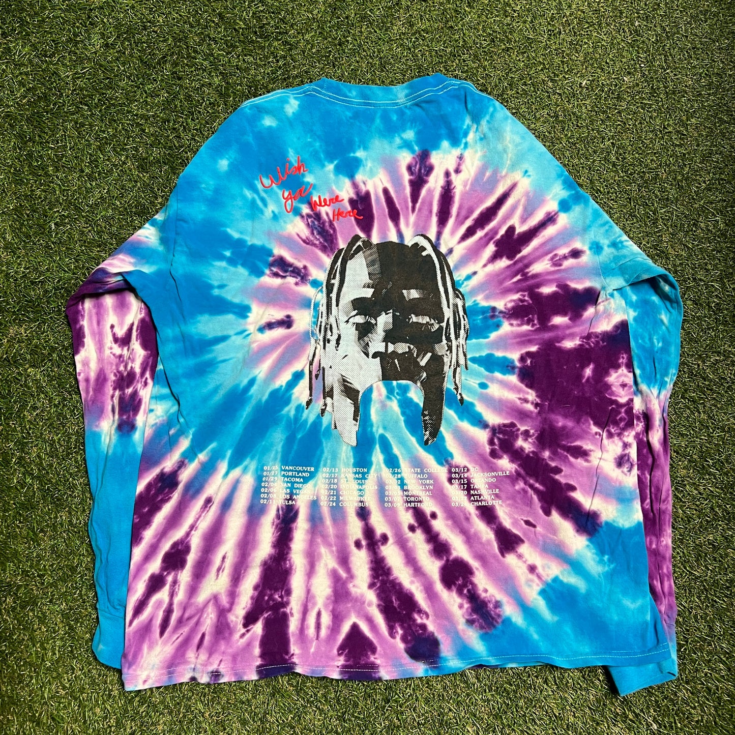 Travis Scott Astroworld Tie-Dye blue longsleeve Size XL USED x11056