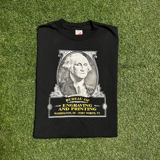 George Washington Face Black Tee Size XL USED v13872