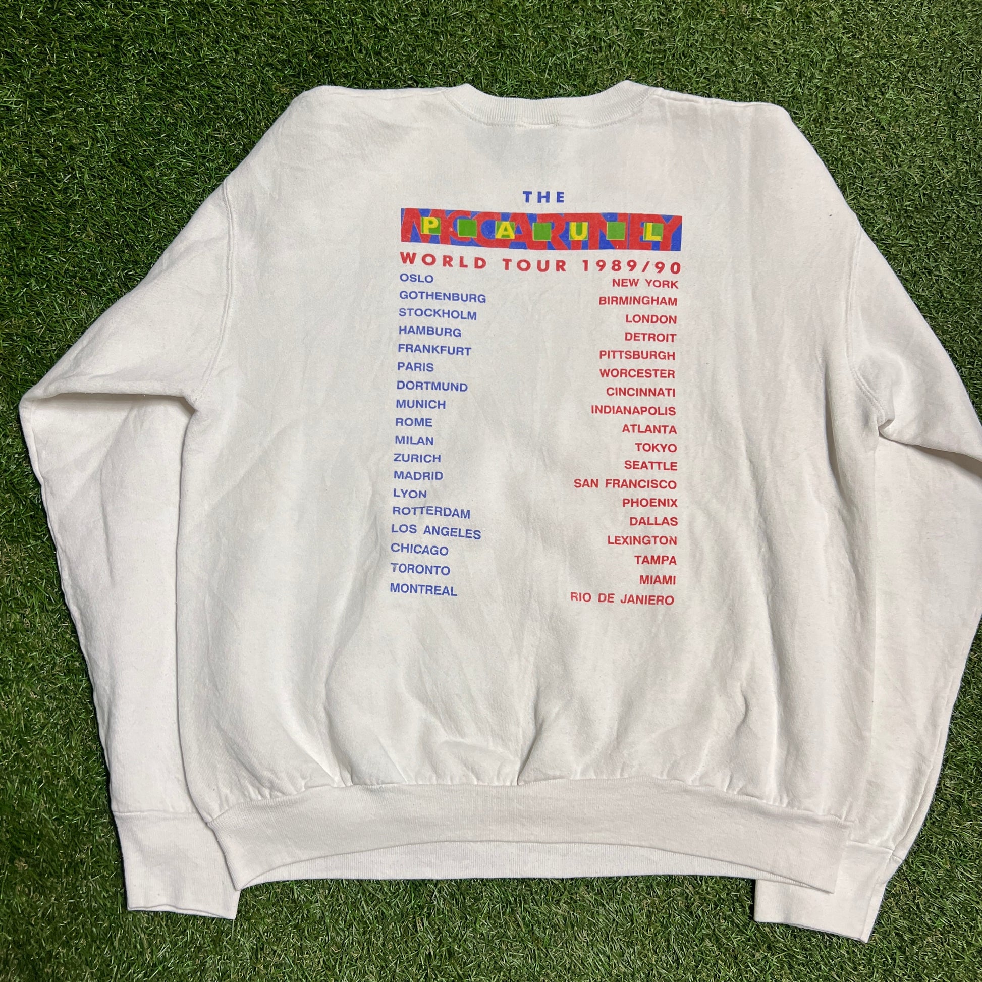 Paul McCartney World Tour 1989 Crewneck White Size Large USED v13858