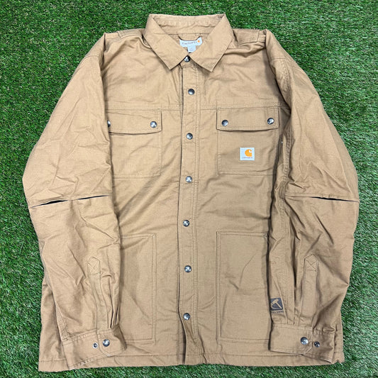 Carhartt Work Utility Tan Jacket Front Pockets Size XL USED v10678