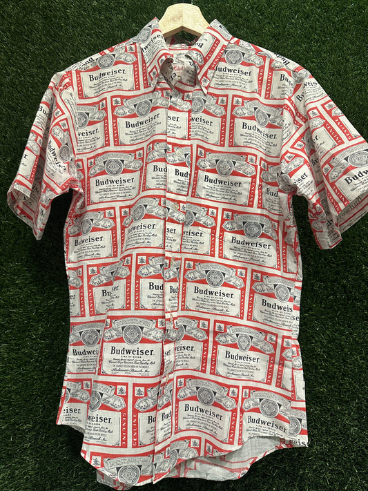 Budweiser 1990s Full Print Button Up Size Small USED